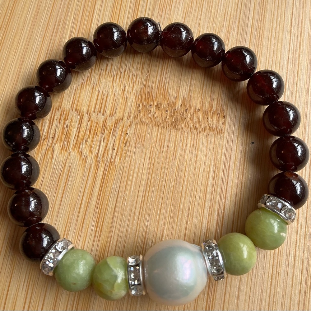 Garnet Peridot and Pearl Bracelet